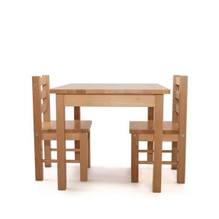 Zestaw drewnianych mebli dziecięcych stół, 2 krzesełka, naturalny kolor, lakier bezbarwny